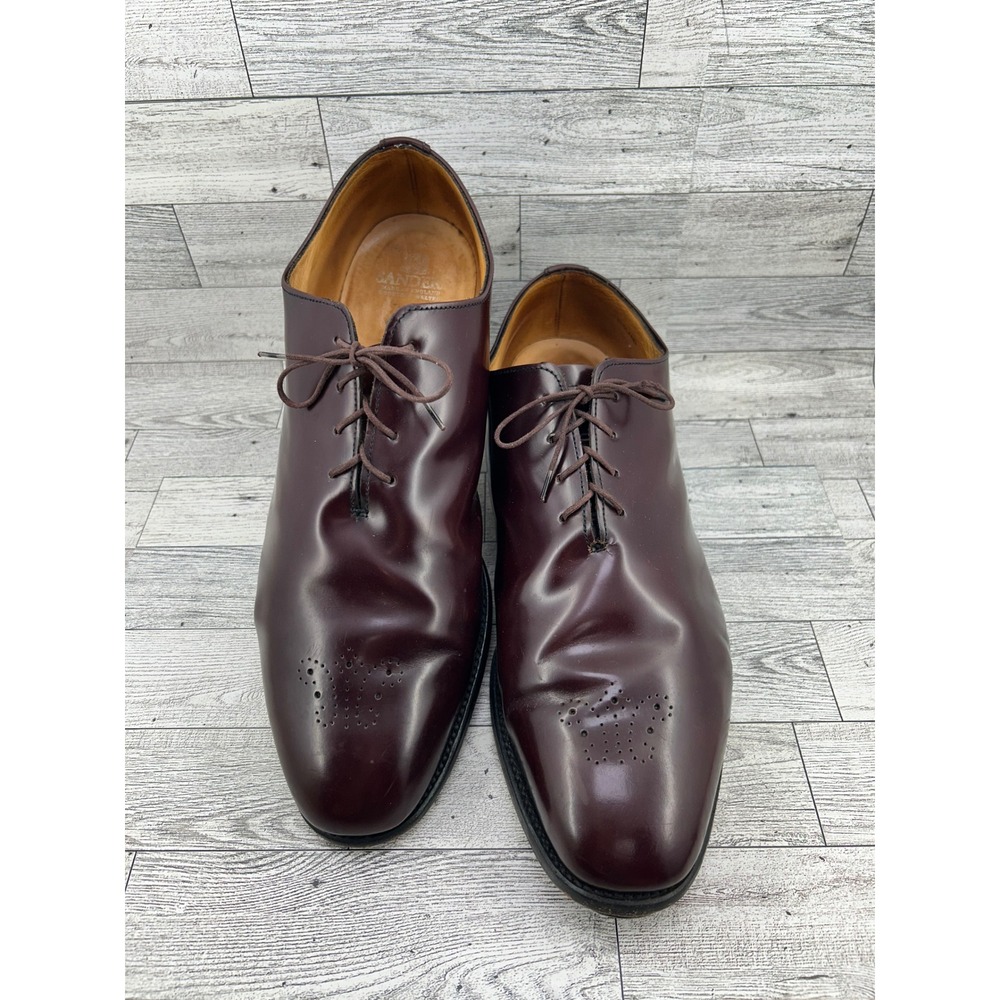 Sanders 7807R Burgundy Leather Medallion Toe Oxfords Men Sz 14EE Made in England